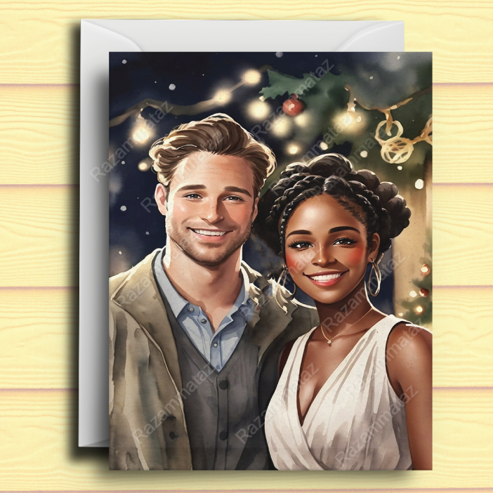 Interracial Couple L Christmas Card
